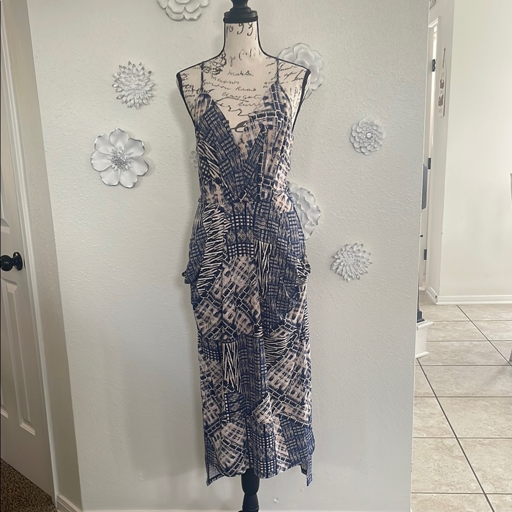 BCBGeneration Blue and White Asymmetrical Slip Dress